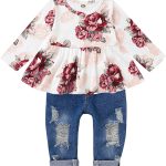 Caretoo girls' clothing, lovely baby girl flower long sleeve Pants Set, flower pleated top