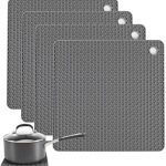 Silicone Trivet Set of 4 – Heat-Resistant Trivets for Hot Pots and Pans – Multipurpose Silicone Trivet Mat, Drying Rack, Jar Opener – Thick