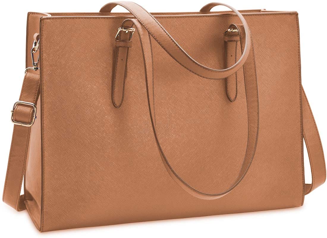 Women's laptop bag waterproof light leather 15.6 inch computer handbag business office briefcase large capacity handbag single shoulder bag professional office work bag black