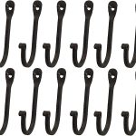 Single Prong Wrought Iron Hooks, Set of 12 - Rustic Curved Metal Fasteners - Decorative Colonial Wall Décor