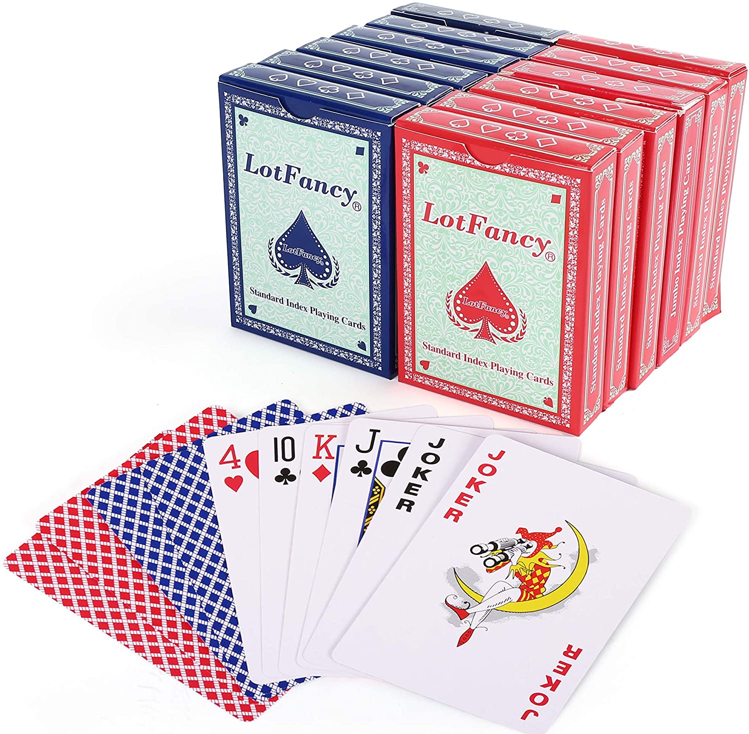 Playing Cards, Poker Size Standard Index, 12 Decks of Cards (Blue or Red), for Blackjack, Euchre, Canasta Card Game, Casino Grade
