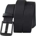 Carbon Fiber Wide Pin Black Belt Full Grain Leather Belt Non-Metal USA Made TSA Friendly Certified Nickel Free Buckle