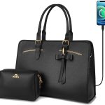Laptop Bag for Women, Waterproof 15.6 inch Laptop Tote Bag with USB Charging Port, PU Leather Large Computer Briefcase Gift for Women Busine