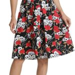 Tandisk women's Vintage A-line print pleated flare skirt with pockets