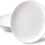 10'' Perdurable Porcelain Dinner Plates, Natural White Dinnerware Dish Set of 4 for Dinner and Salad, Restaurant, Family Party