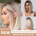Ombre Brown Platinum Blonde Synthetic Wigs Short Straight Bob Wigs for Black Women Daily Natural Heat Resistant Hair Cosplay