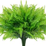 4pcs Artificial Fake Boston Fern Plastic Plants Bushes Artificial Ferns Plant for Outdoor UV Resistant (Green)
