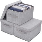 Storage Bins with Handles, Extra Large Storage Boxes for Clothes, Decorative Storage Bins with Lids, Gray, 3-Pack