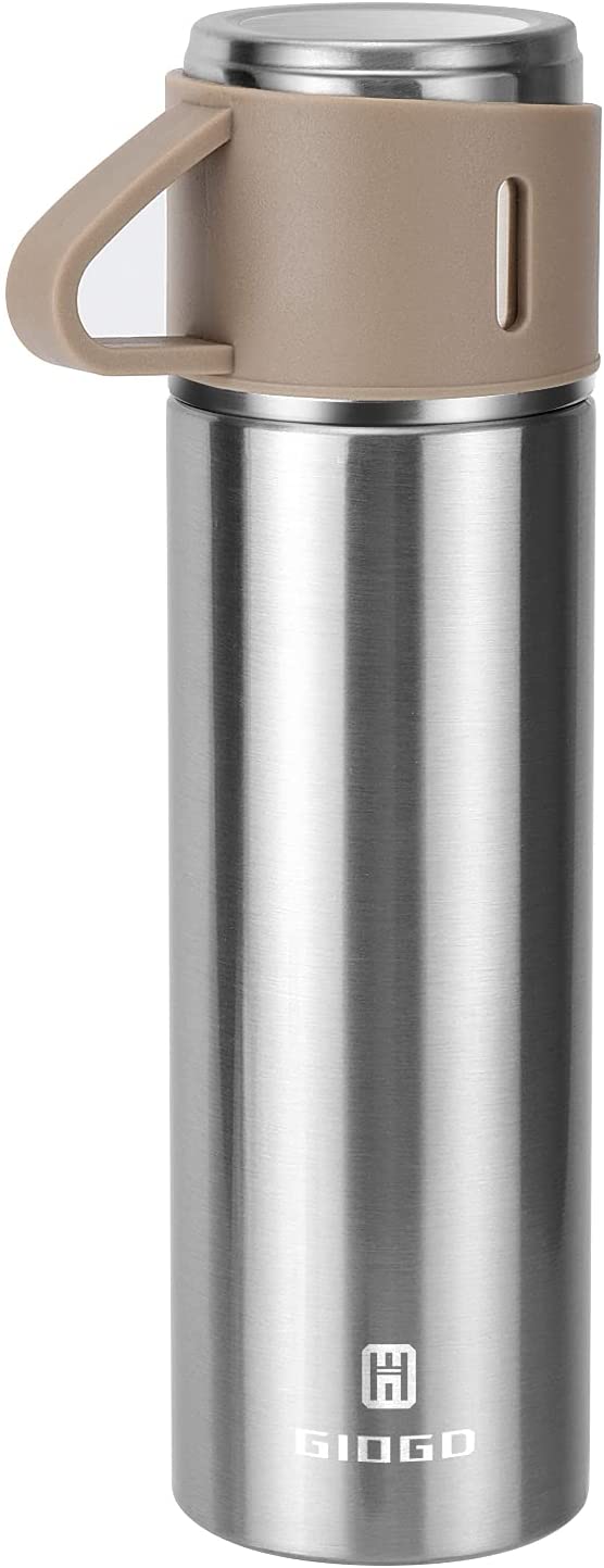 Stainless Steel Thermo 500ml/16.9oz Vacuum Insulated Bottle with Cup for Coffee Hot drink and Cold drink water flask.(Gray,Set)