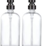 2 Pack Thick Clear Glass Pint Jar Soap Dispenser with Matte Black Stainless Steel Pump, 16ounce Clear Boston Round Bottles Dispenser with Ru
