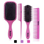 4Pcs Paddle Hair Brush, Detangling Brush and Hair Comb Set for Men and Women, Great On Wet or Dry Hair, No More Tangle Hairbrush for Long Th