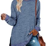 Bealatt Women's Color Block Sweatshirts Casual Long Sleeve Crewneck Pullover Side Split Sweaters Tunic Tops